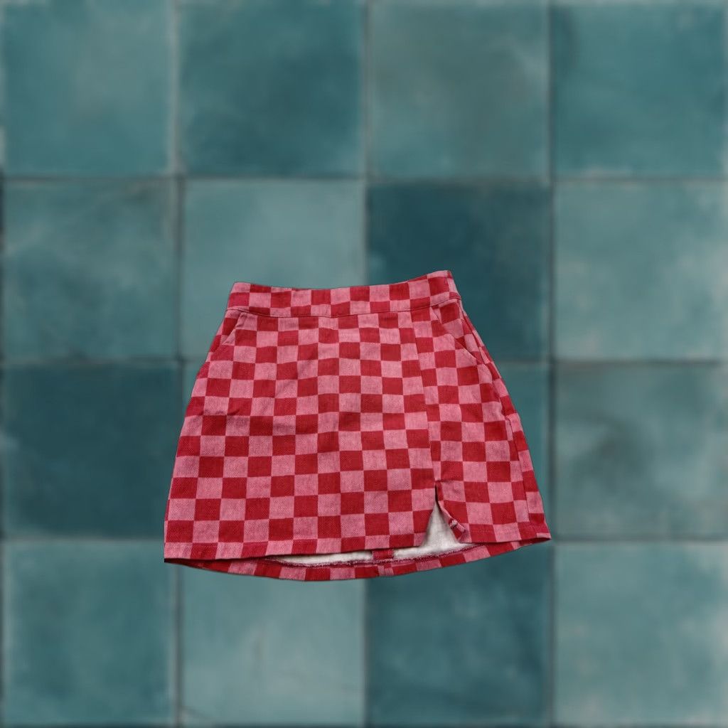 Vintage Le Lis Skirt Womens Small Pink Red Checkered Plaid Mini Cotton Blend Lined Size 28" / US 6 / IT 42 - 1 Thumbnail