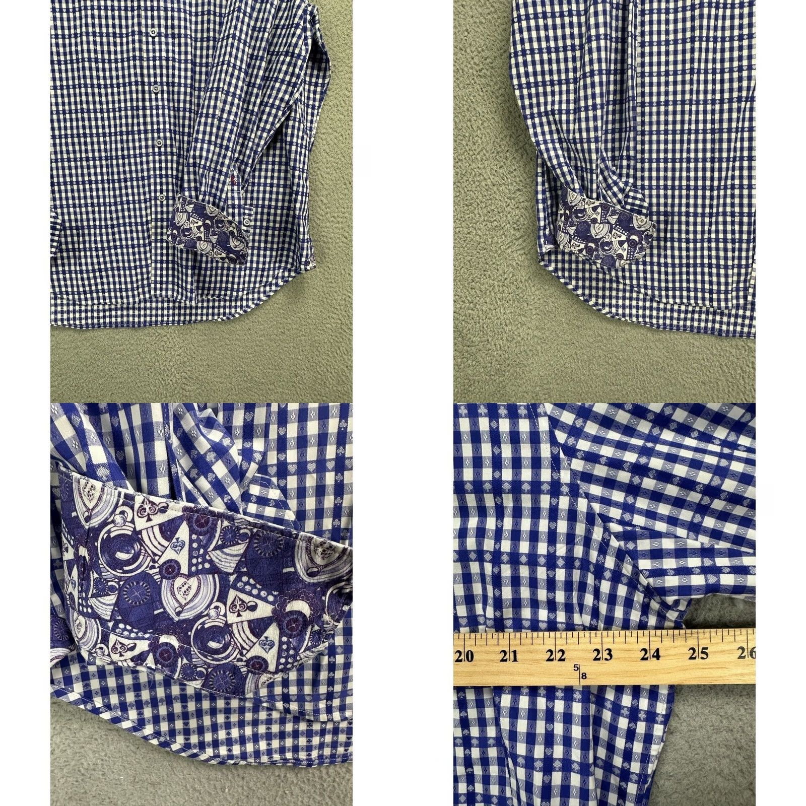 Robert Graham Robert Graham Shirt Mens XL Purple Checkered Dress Shirt Button Up French Cuff Long Sleeve Vintage No Size 46R - 8 Thumbnail