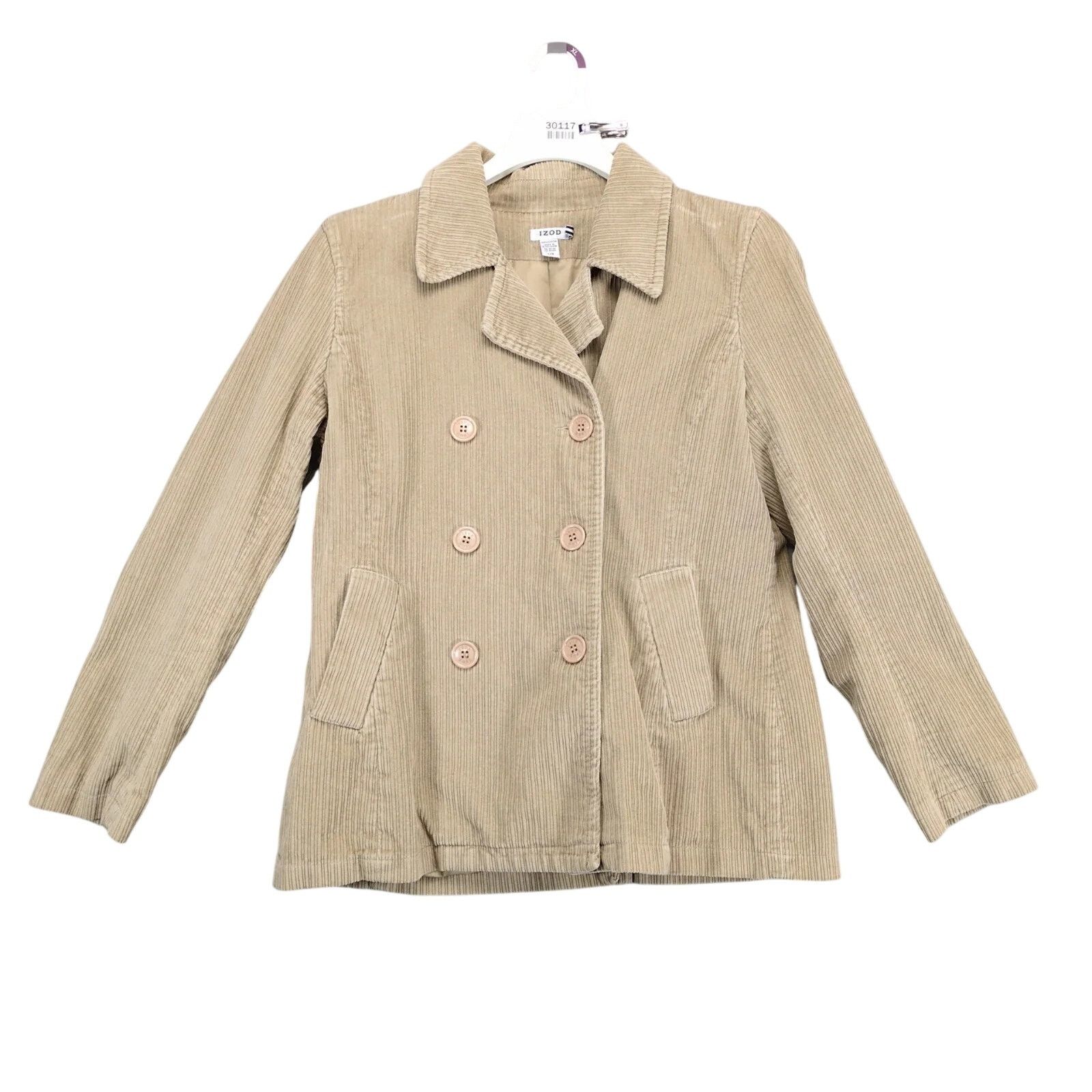 Izod IZOD Beige Corduroy Double Breasted Pea Coat Women's L Size L / US 10 / IT 46 - 1 Thumbnail