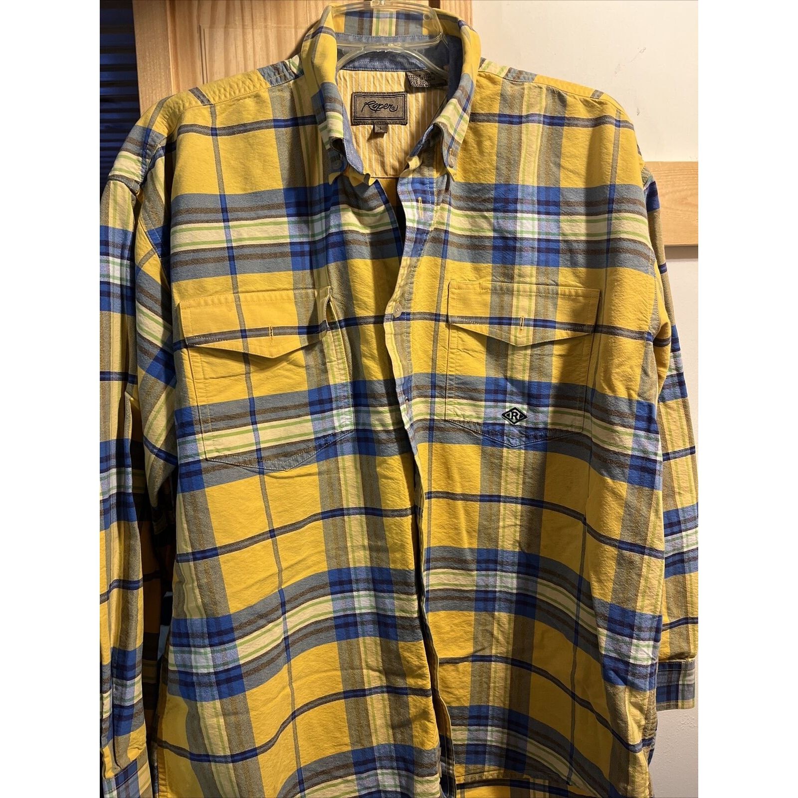 Roper Roper Vintage Men’s L Yellow Plaid LS Cotton Western Shirt Size US L / EU 52-54 / 3 - 2 Thumbnail