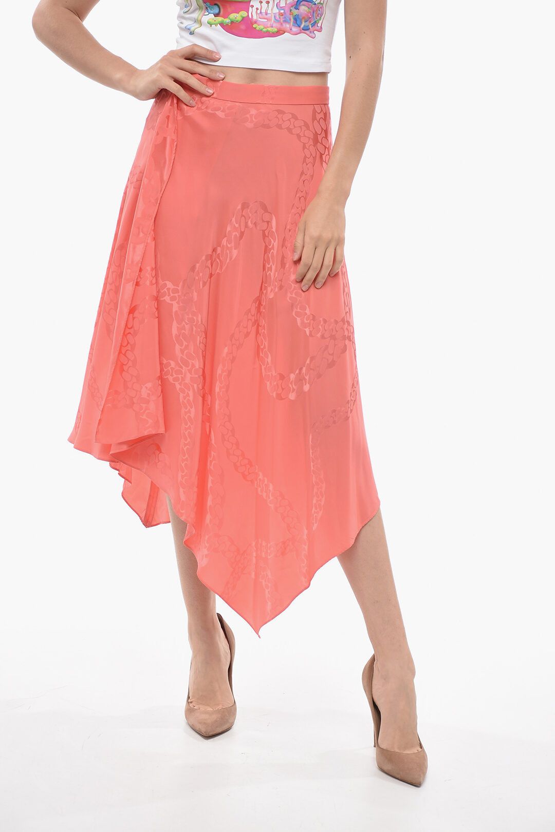 Stella McCartney og1mm0824 Silk Blend Midi Skirt in Pink Size 26" / US 2 / IT 38 - 1 Thumbnail