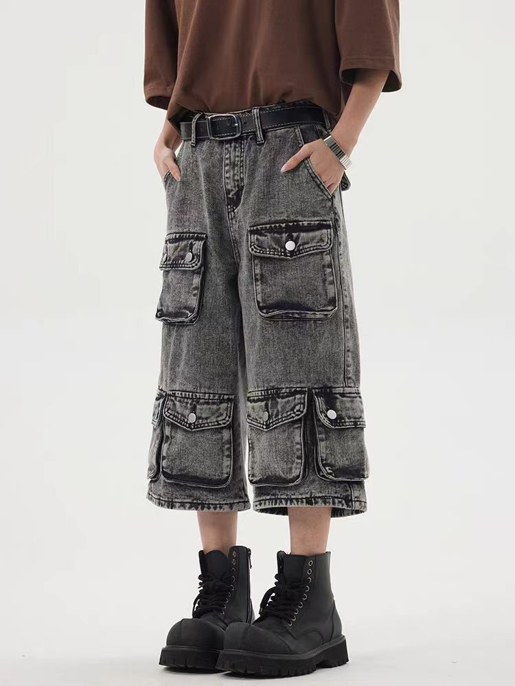 Japanese Brand × Jean Heavy wash vintage multi-pocket cargo denim shorts Size US 29 - 3 Thumbnail