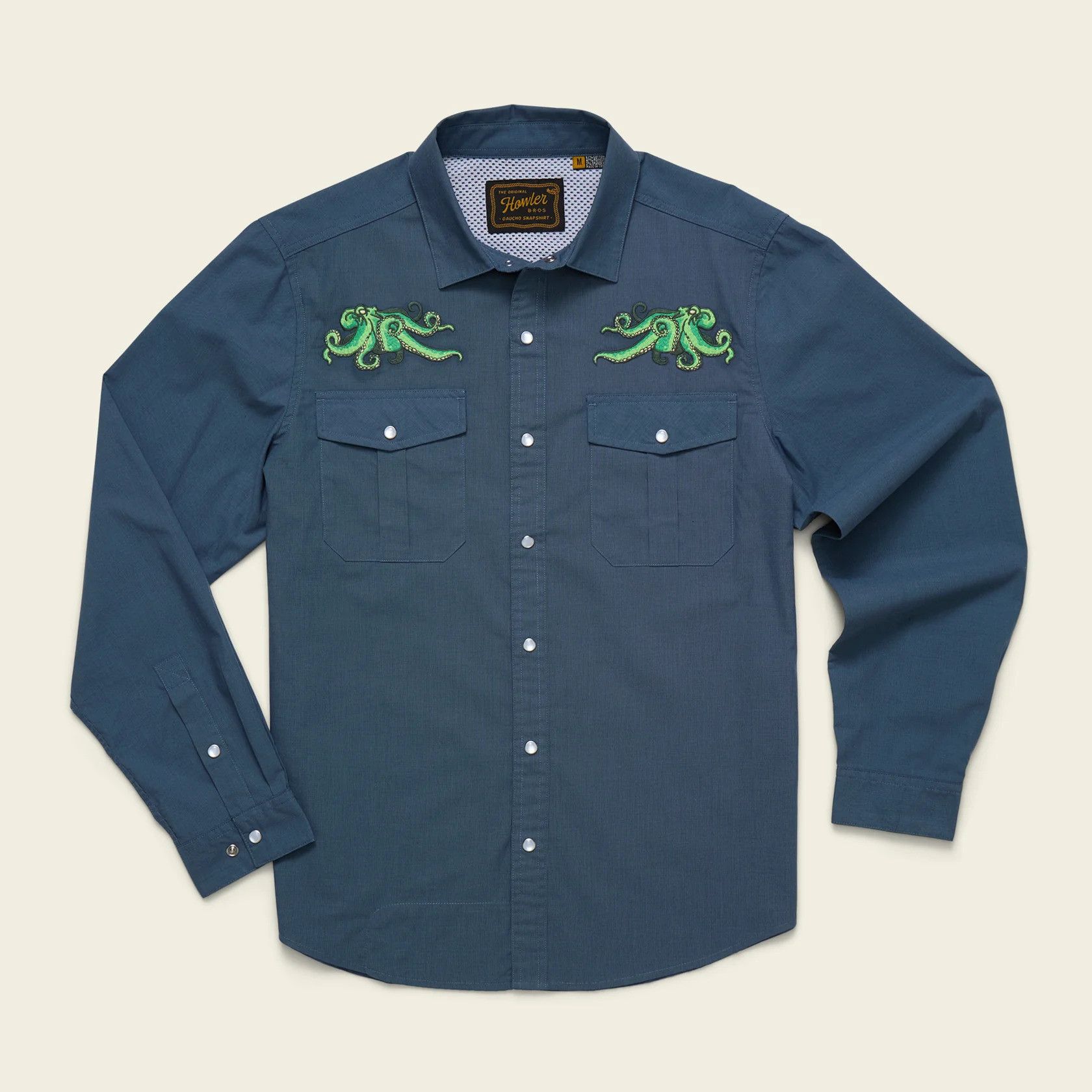 Howler Brothers Gaucho Snapshirt Octopus Cobalt Microstripe