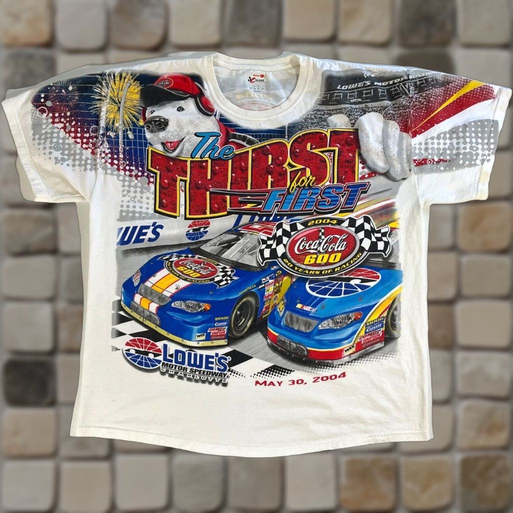 Chase Authentics VINTAGE The Thirst For Thirst 2004 Coca-Cola 6000 T-Shirt Chase Authentics Sz L Shirt Men White Cotton All-Over Print Racing 90s Size US L / EU 52-54 / 3 - 1 Thumbnail