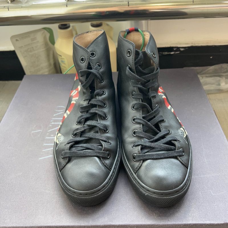 Gucci Gucci Black Leather Snake High-Top Sneakers - Size US 6.5 / EU 39-40 - 2 Thumbnail