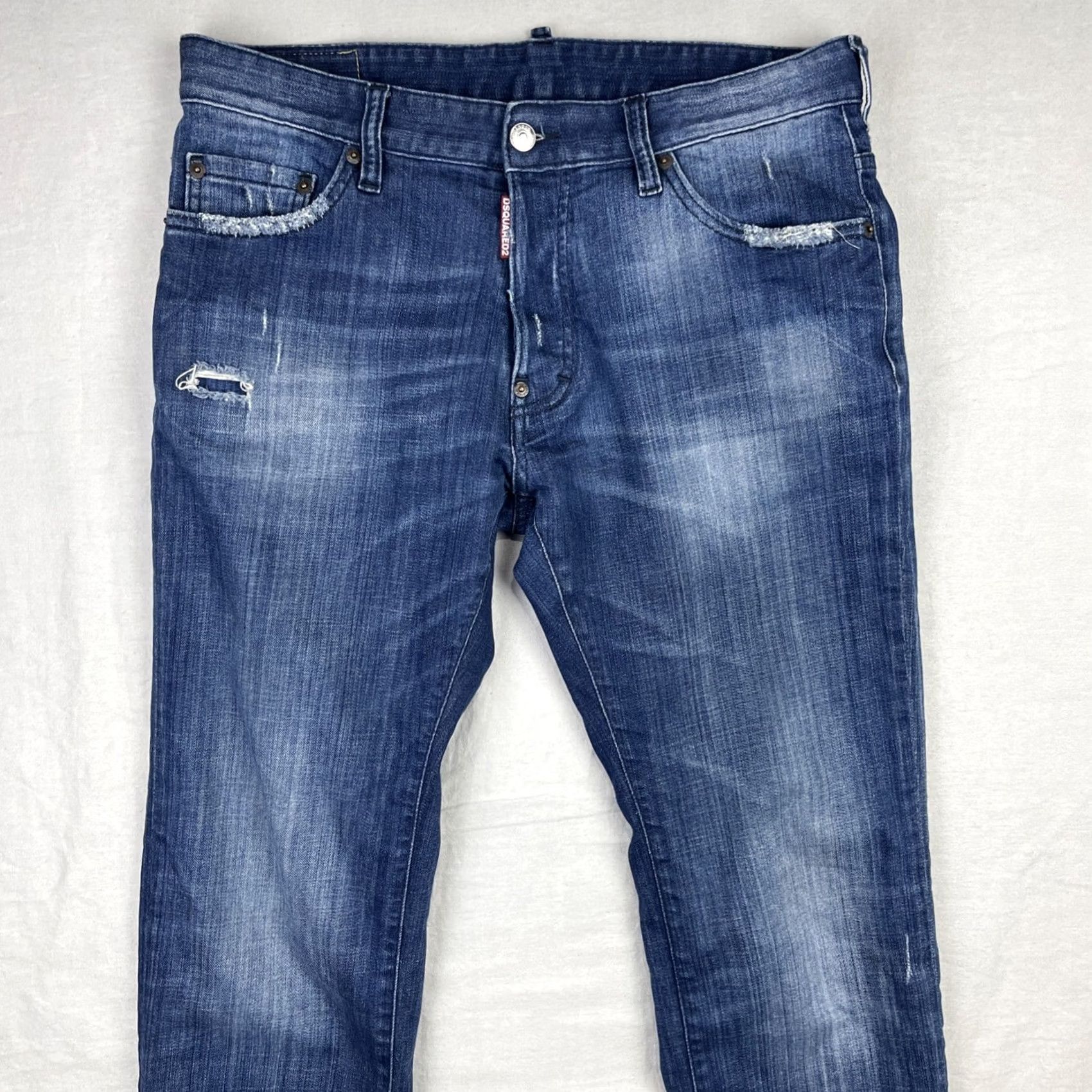 Dsquared2 Dsquared2 Jeans Mens 50 Slim Distressed 33x31 Blue Denim 5-Pocket Italy City Hip Hop Logo Jeans Size US 34 / EU 50 - 2 Thumbnail