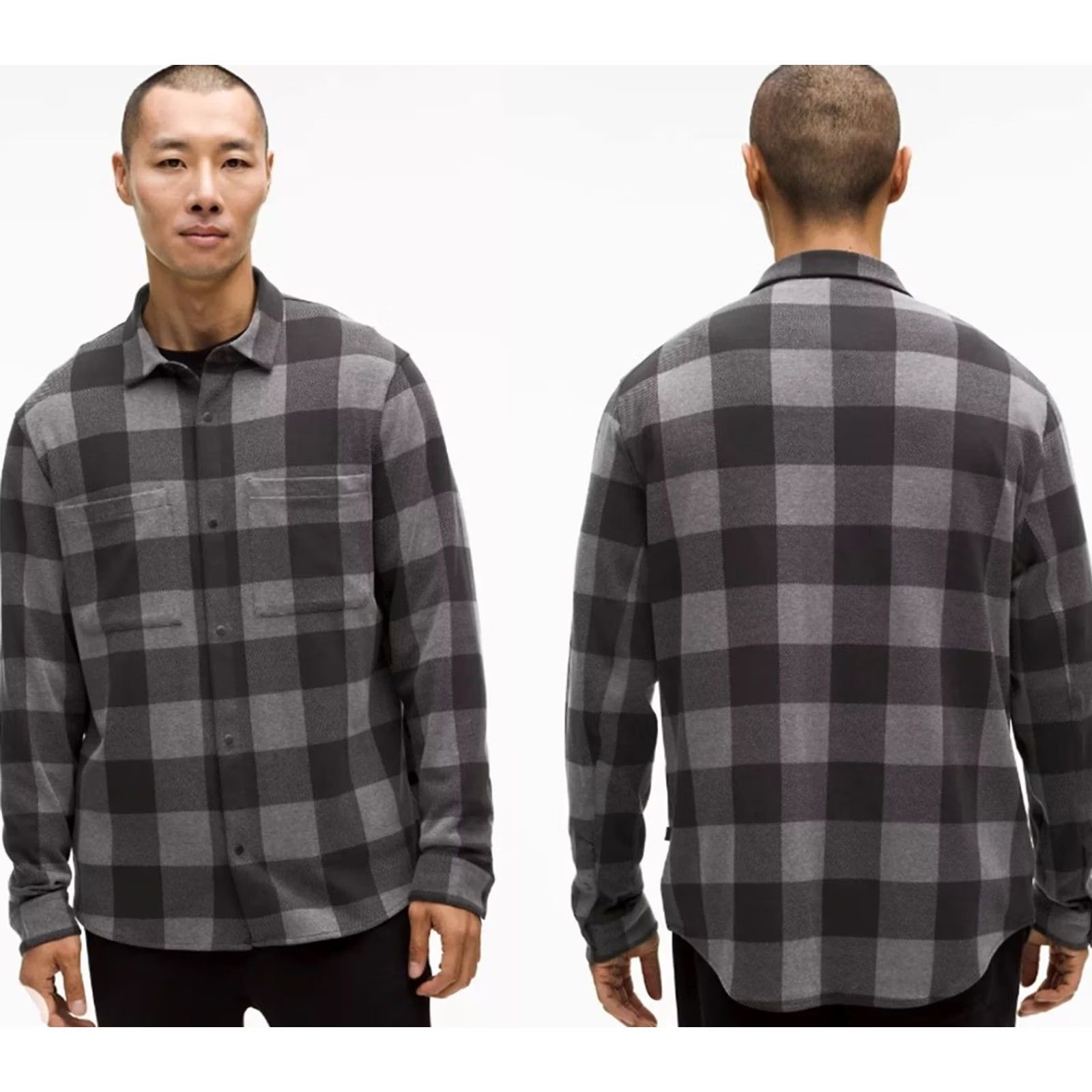 Lululemon Lululemon Men’s Overshirt Plaid Check Button-Up Long Sleeve XL Black Grey Heathered Multicolor Casual Knit Soft Knit Overshirt Size US XL / EU 56 / 4 - 4 Thumbnail
