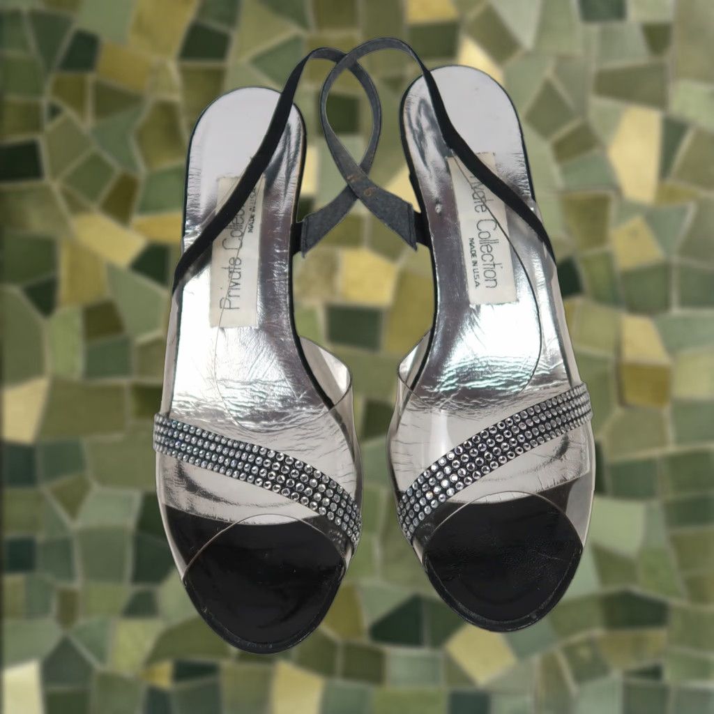 Vintage VINTAGE Private Collection Heels Slingback 9 Women Leather Rhinestone 90s Party Cocktail Formal Shoes Women Size US 9 / IT 39 - 1 Thumbnail