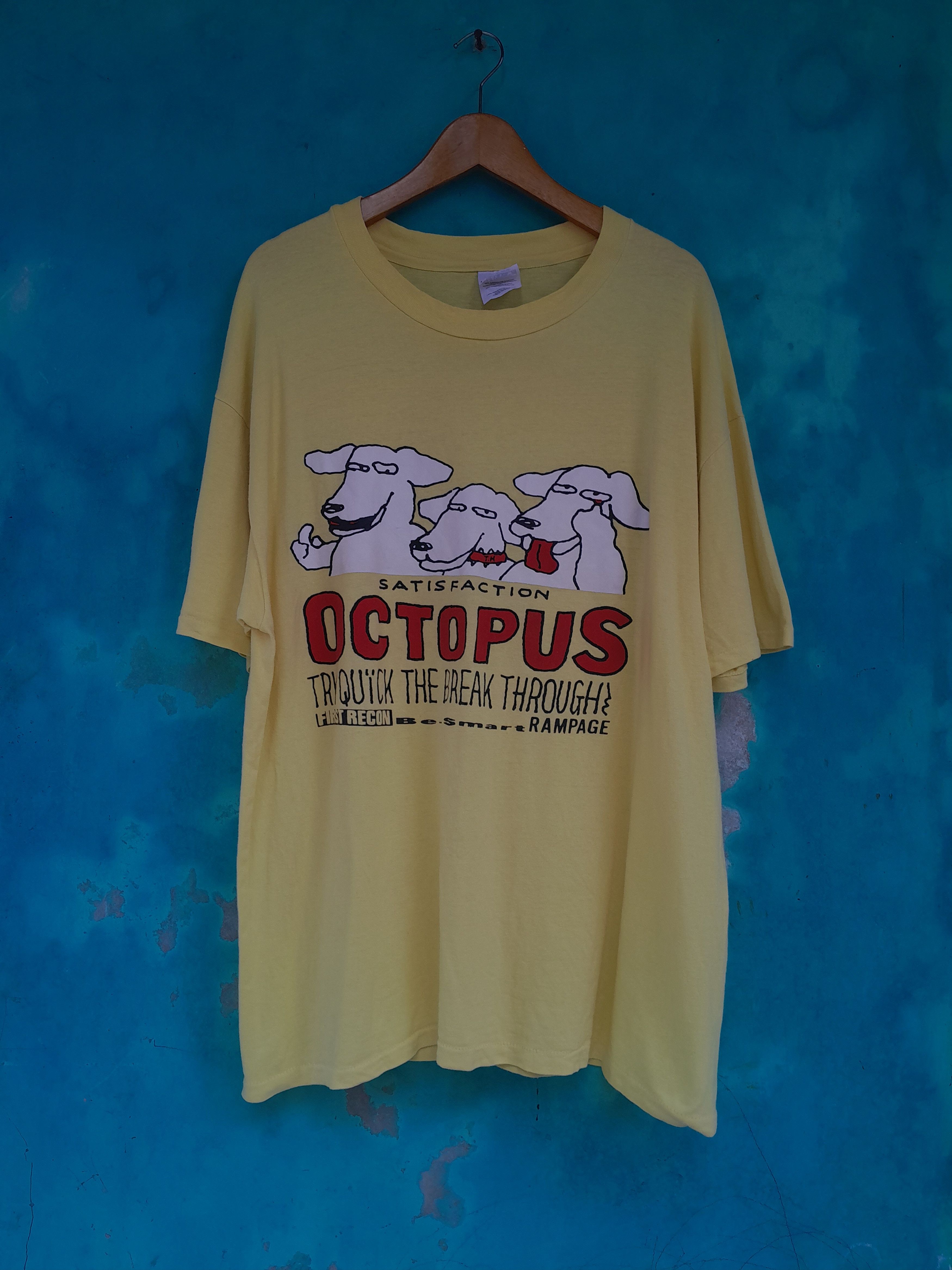 Image of Vintage 90's Octopus Army Drunker Dog Junkie Brother T-Shirt in Yellow, Men's (Size XL)