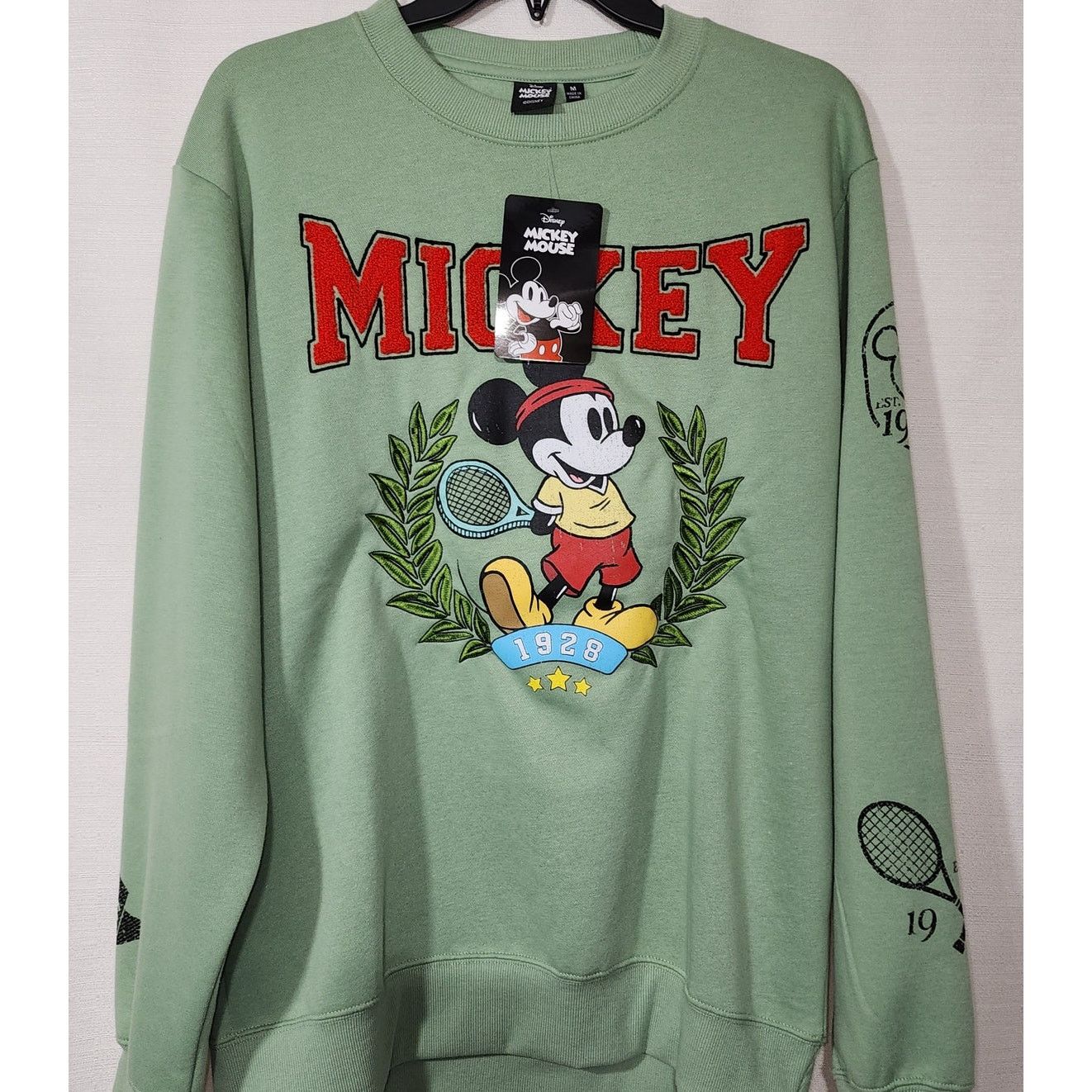 Disney Mickey mouse tennis green sweatshirt men's Medium NWT Size M / US 6-8 / IT 42-44 - 1 Thumbnail