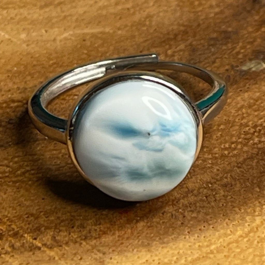 Other Larimar S925 sterling silver adjustable ring 10mm natural st Size ONE SIZE - 3 Thumbnail