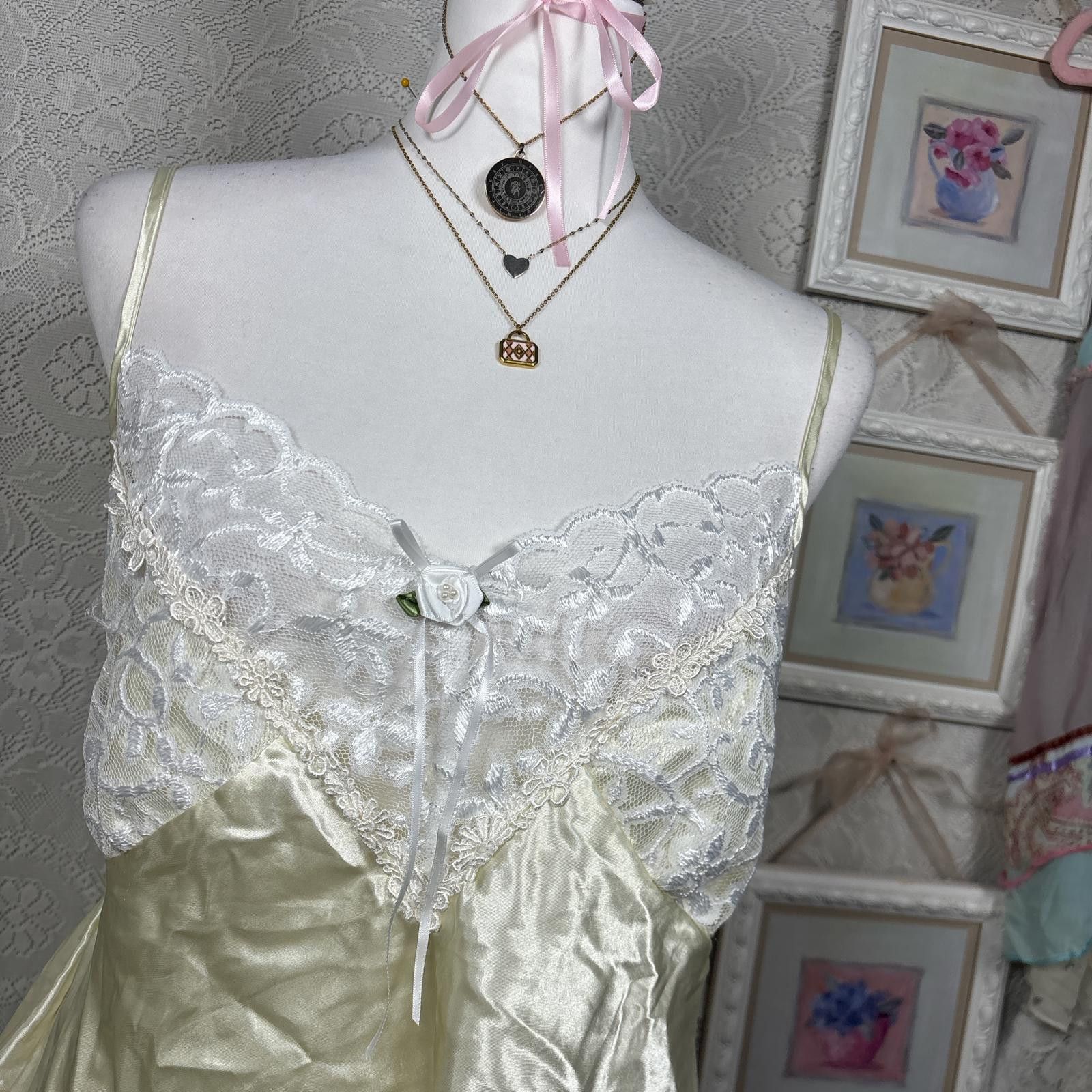 Other vintage yellow silk lace slip dress top Size M / US 6-8 / IT 42-44 - 2 Thumbnail