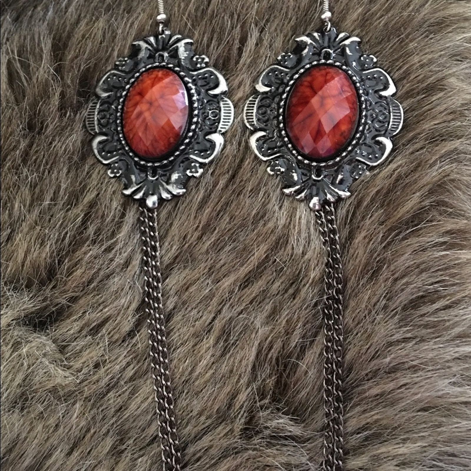 Jewelry Brown faceted stone chain dangle earrings Size ONE SIZE - 3 Thumbnail