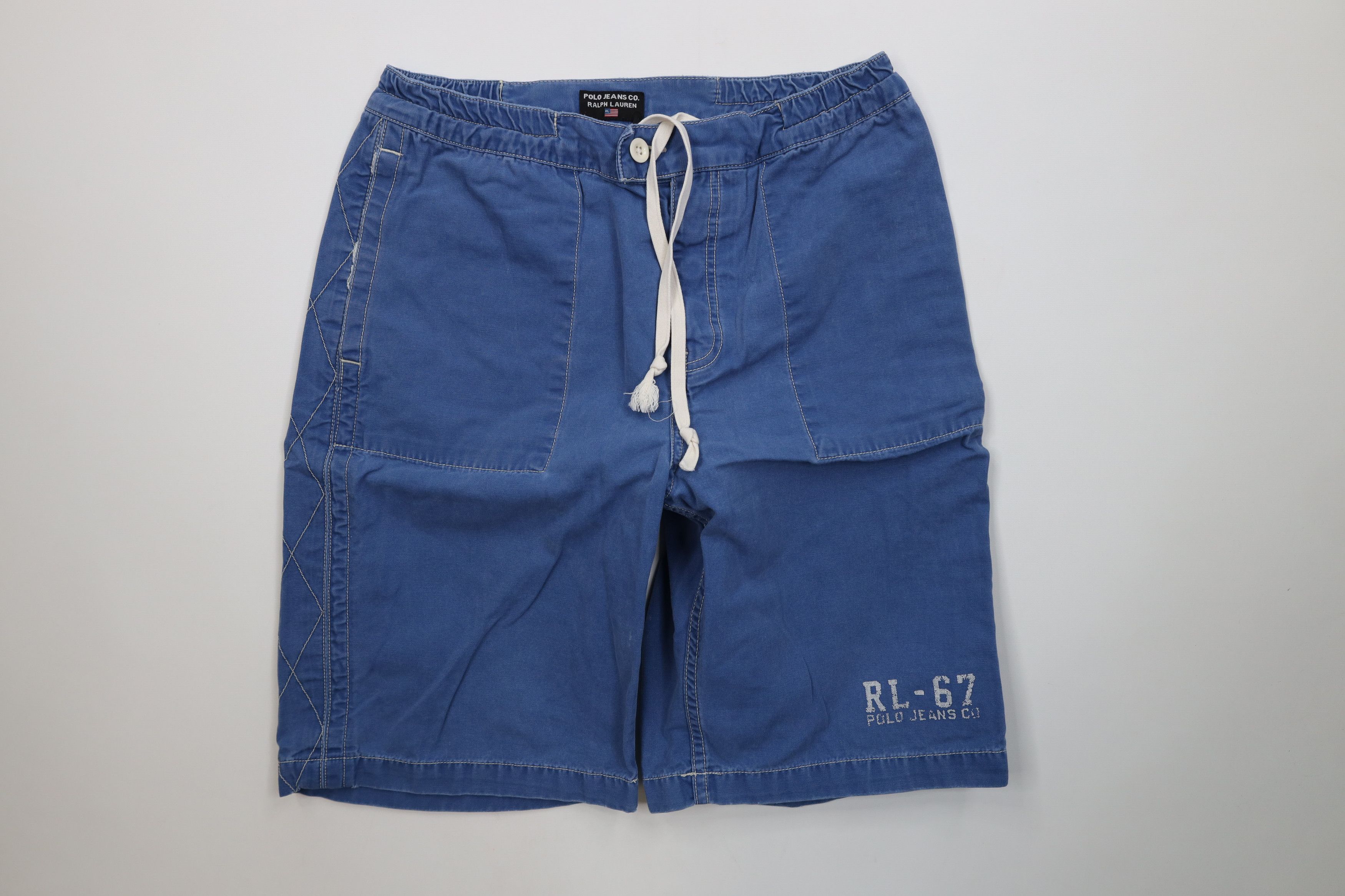 Polo Ralph Lauren Vintage 90s Ralph Lauren Spell Button Fly Canvas Shorts Blue Size US 30 / EU 46 - 1 Thumbnail
