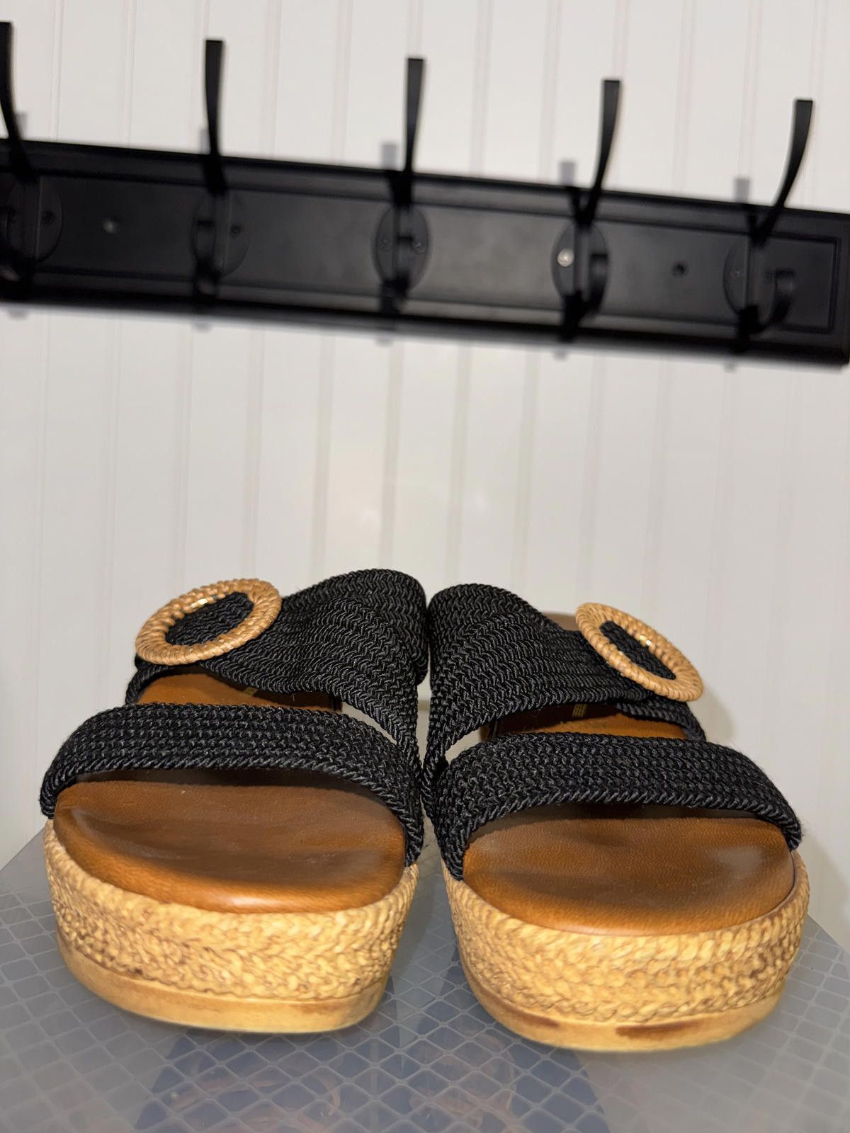 Other Italian Shoemakers Black Woven Platform Sandals with Buckle Size US 6.5 / IT 36.5 - 1 Thumbnail
