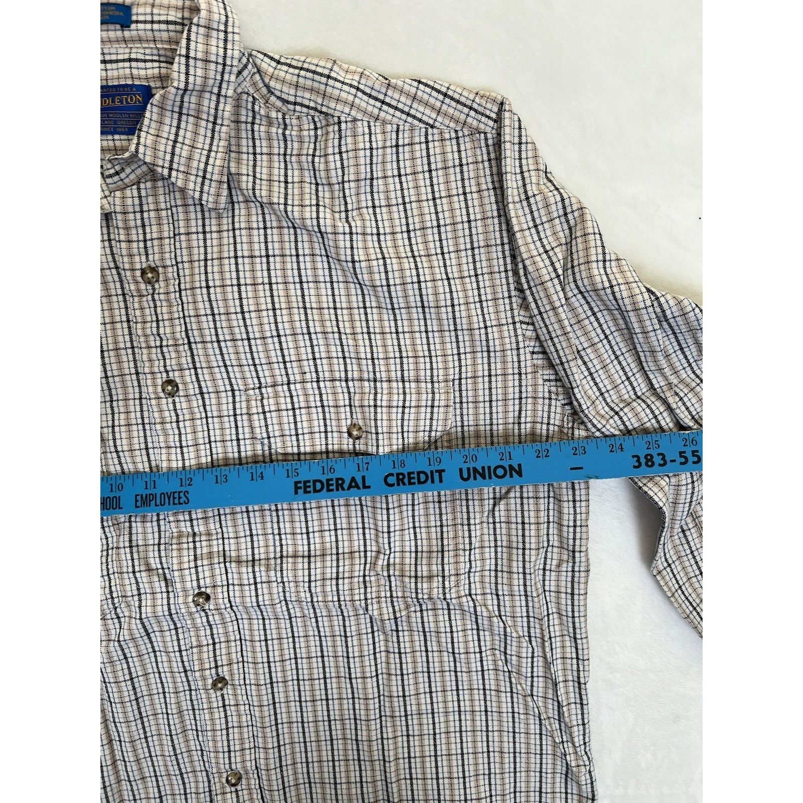 Pendleton Pendleton Long Sleeve Button Up White Tan Plaid Mens Shirt S Size US L / EU 52-54 / 3 - 4 Thumbnail