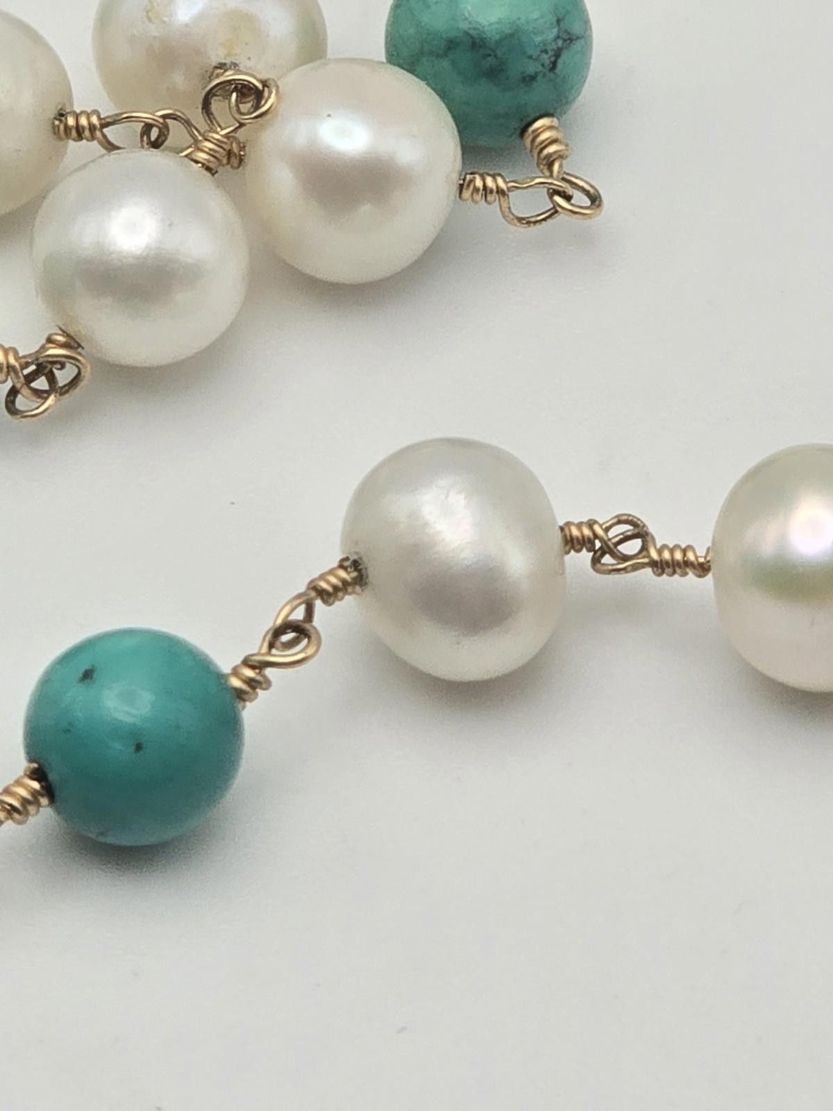 The Unbranded Brand 14k yellow gold Wire Necklace – Pearls & Turquoise Beads 21g Size ONE SIZE - 4 Thumbnail
