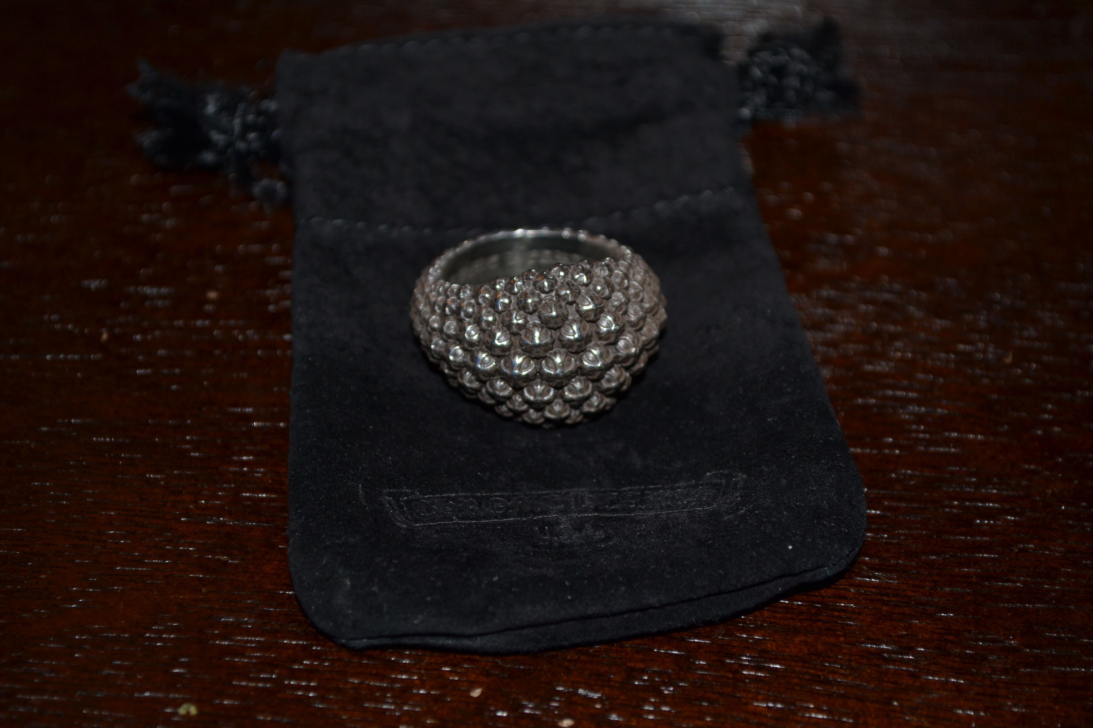 image of Chrome Hearts Mini Ball Plus Ring Size 9 in Silver, Men's