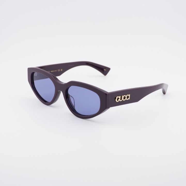 Gucci GG1935S 002 Sunglasses Ruthenium Cat Eye Frame, Violet Lenses GUCCI 1935 Gg1935S Ruthenium Violet Crystal Logo Unisex  main image 4