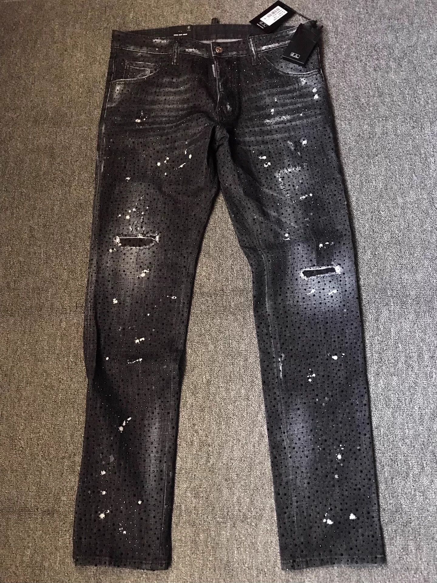Dsquared2 DSQUARED2 Black Full Diamond Distressed Jeans 50 New Size US 34 / EU 50 - 1 Thumbnail