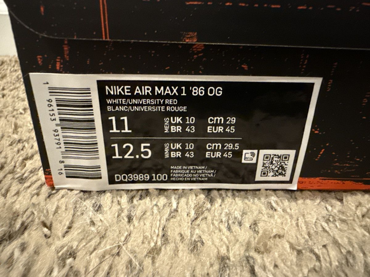 Nike Nike Aix Max 1 ‘86 OG “Big Bubble-Red” Size US 11 / EU 44 - 14 Thumbnail