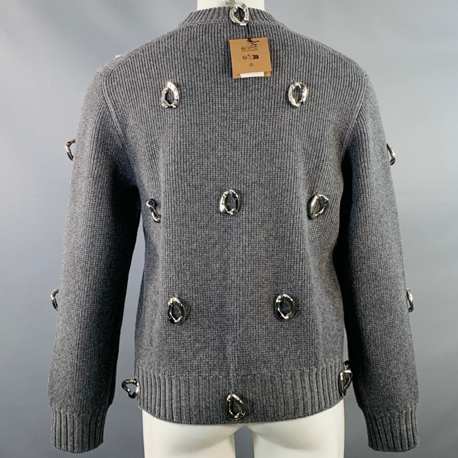Burberry BURBERRY Grey Embellishment Cashmere Wool Crew Neck Sweater Size US XS / EU 42 / 0 - 4 Thumbnail