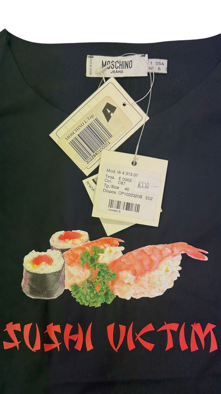 Moschino BNWT Archival Moschino Jeans "Sushi Victim" Graphic T shirt Size S / US 4 / IT 40 - 4 Thumbnail