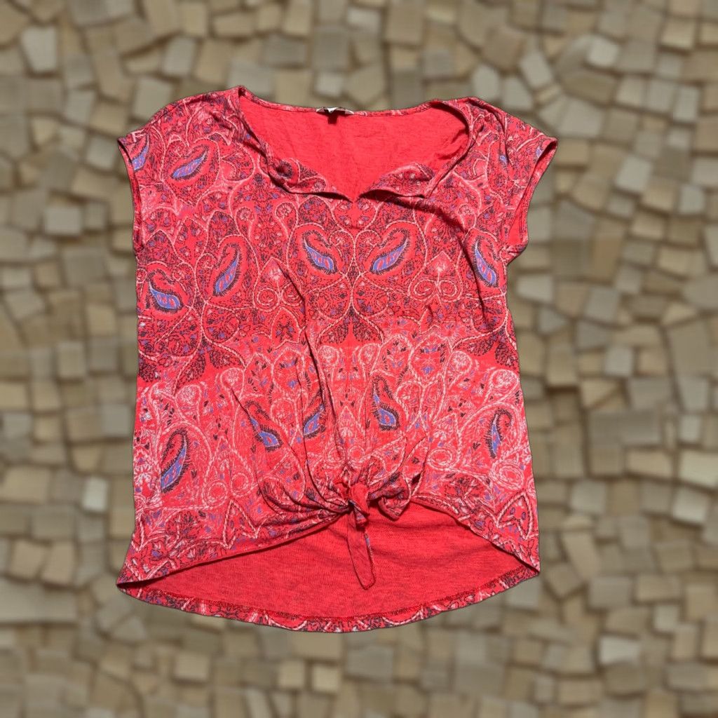 Lucky Brand Lucky Brand Shirt Women L Red Paisley V-Neck Twisted Front Casual Modern Bohemian - Free Return Size L / US 10 / IT 46 - 1 Thumbnail