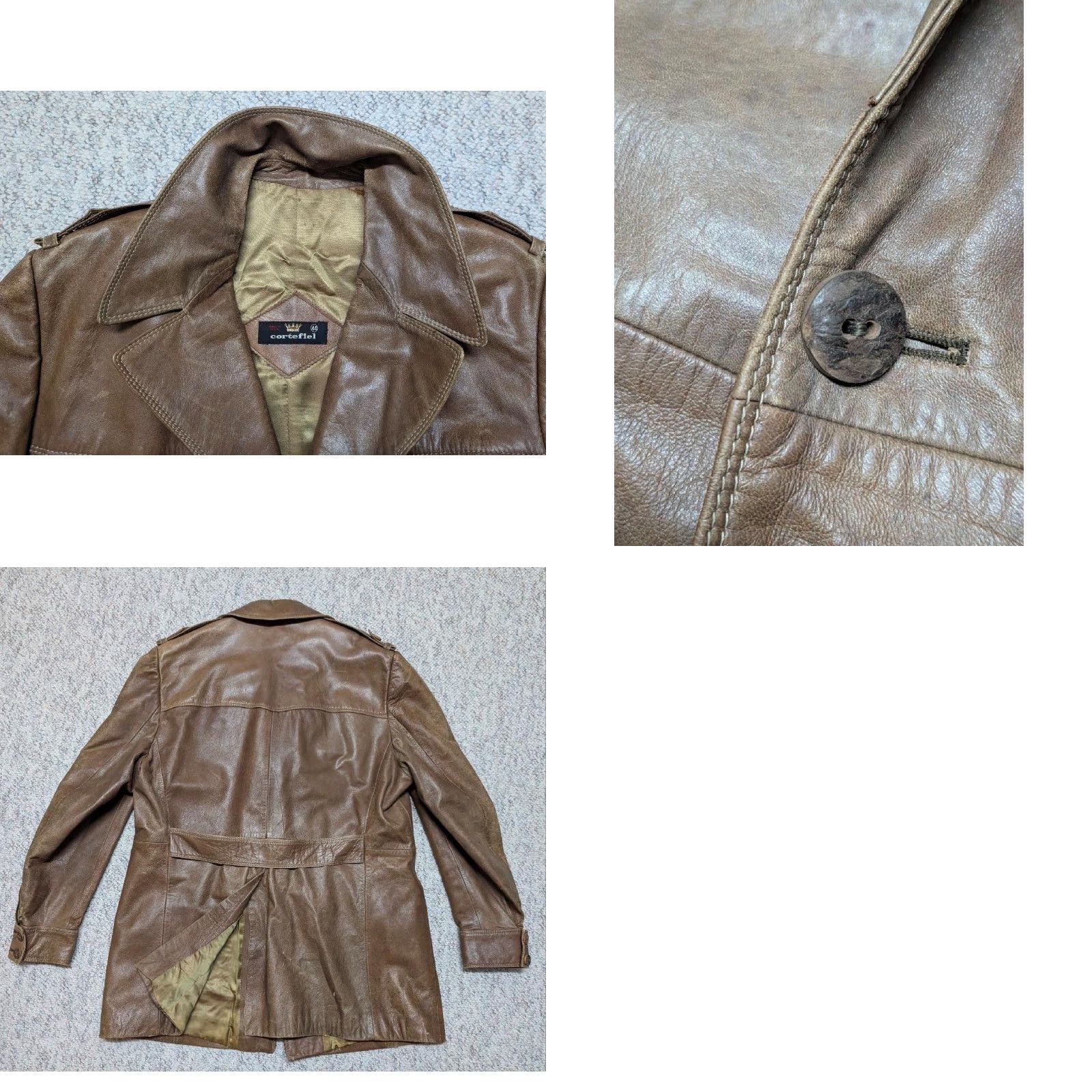 Vintage VINTAGE Cortefiel leather 44 brown PATINA overcoat jacket NORFOLK belted Size US L / EU 52-54 / 3 - 9 Thumbnail