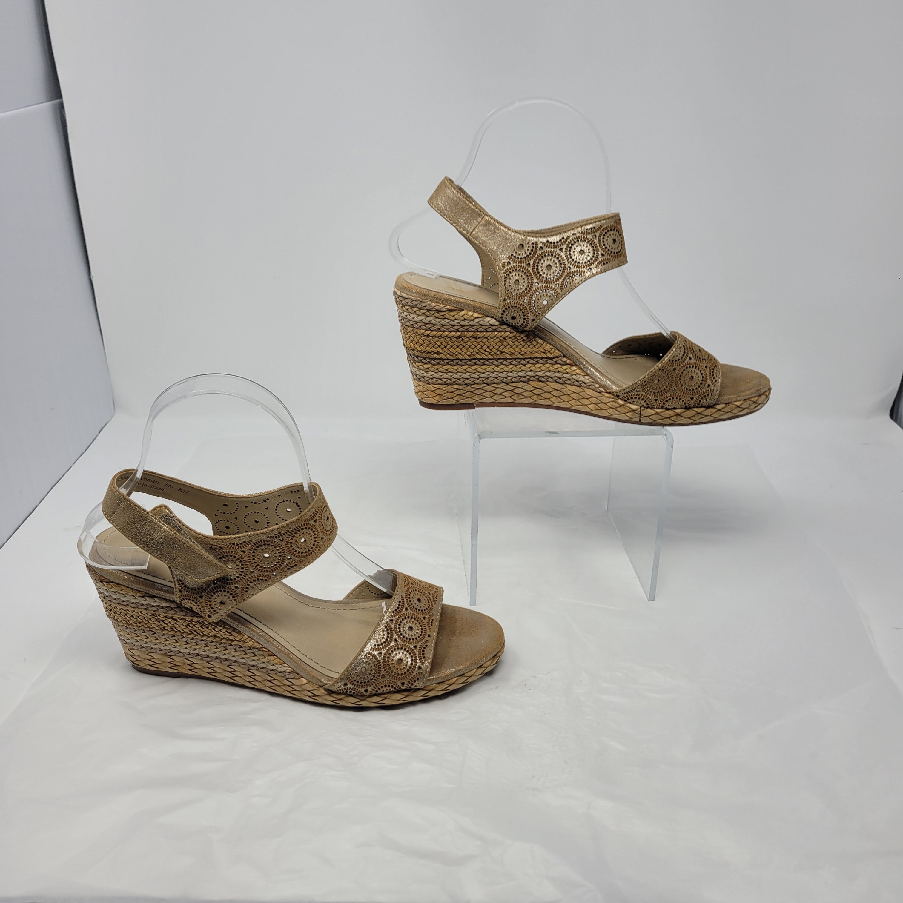 Johnston & Murphy Leather Gold Metallic Georgiana Wedge Sz 8 Espadrille Boho Size US 8 / IT 38 - 11 Thumbnail