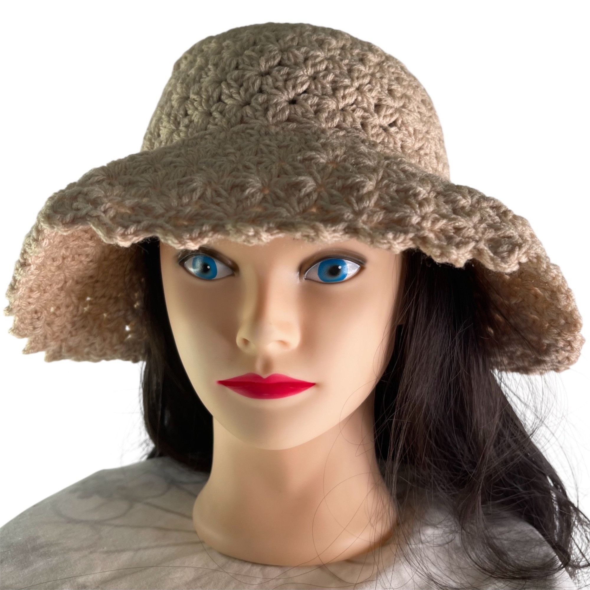 Handmade Crochet Cloche Bucket Hat Retro Style Tan / Beige Handmade A Size ONE SIZE - 3 Thumbnail