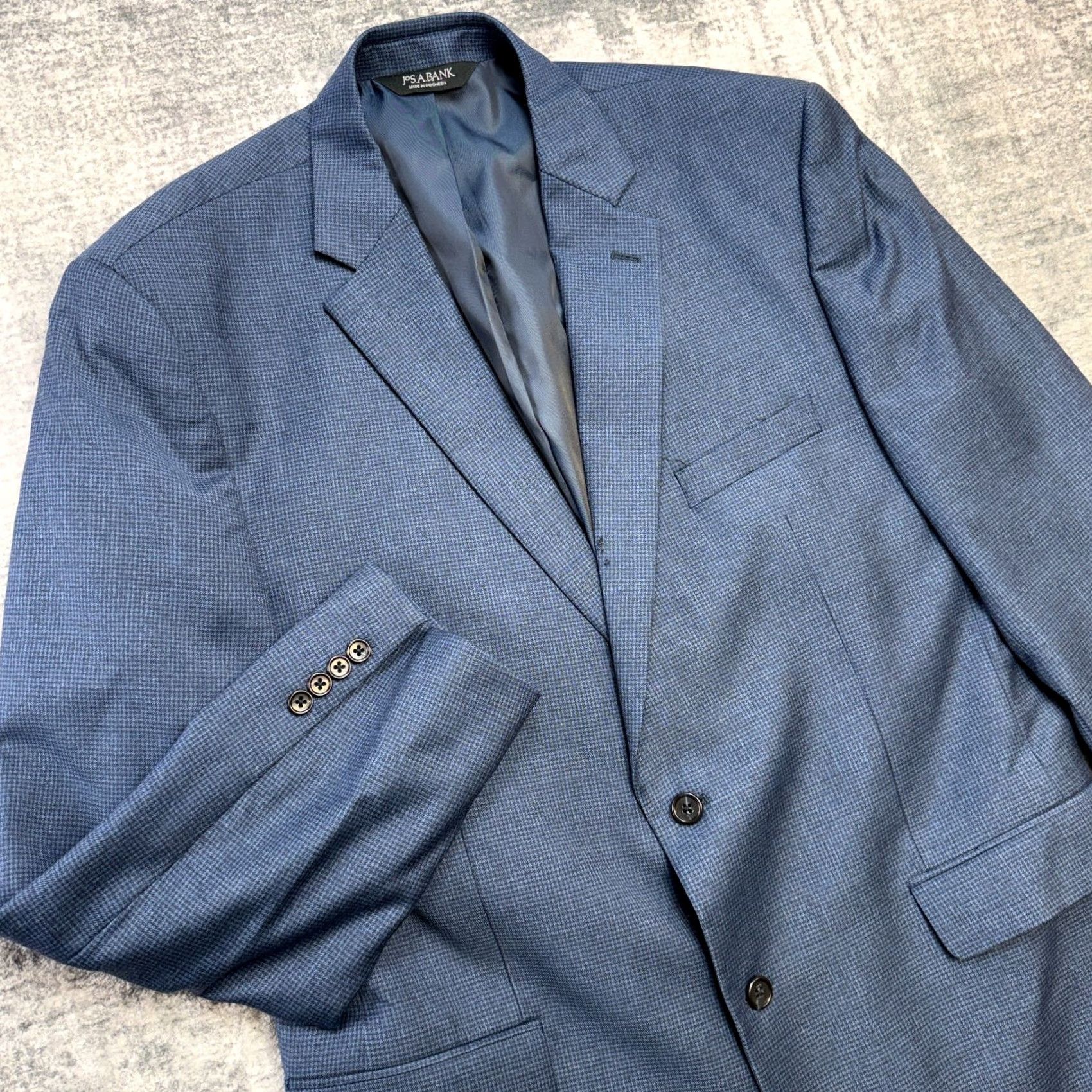 Jos. A. Bank Jos A Bank Blazer Jacket Mens 44L Blue Houndstooth Executive Sport Coat Wool Blazer Size 44R - 2 Thumbnail