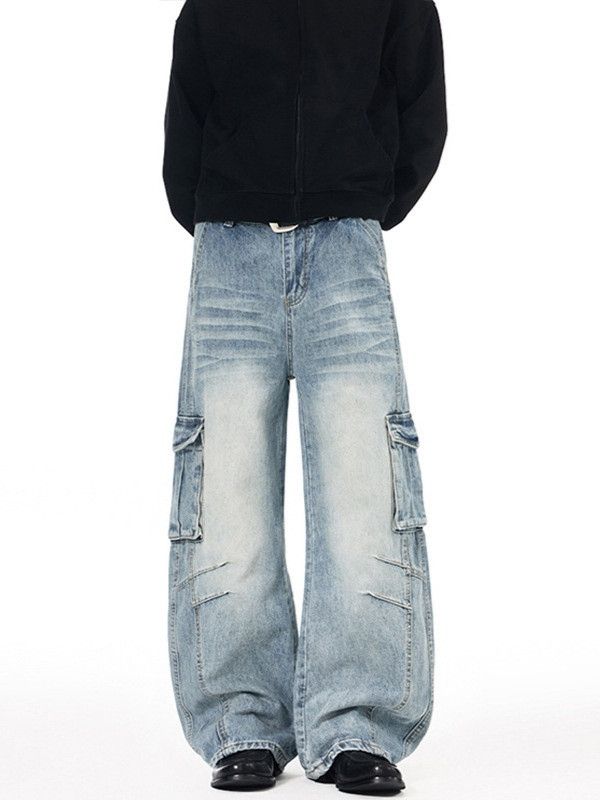 Japanese Brand Washed distressed baggy multi-pocket cargo scimitar jeans Size US 32 / EU 48 - 1 Thumbnail