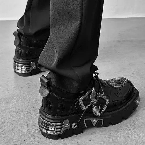 VIBE Gothic Punk Motorcycle Platform Metal Split Leather Boots Size US 10.5 / EU 43-44 - 8 Thumbnail