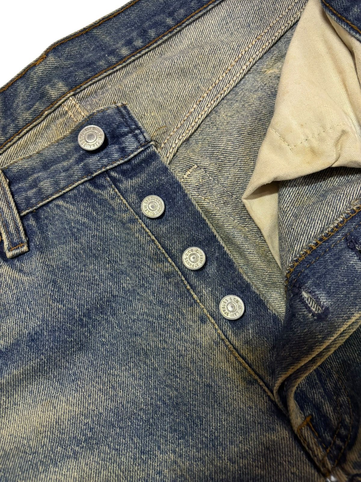 Levi's Vtg 70s Levis 501 Raw Mud Wash Distressed Jeans Size US 31 - 8 Thumbnail