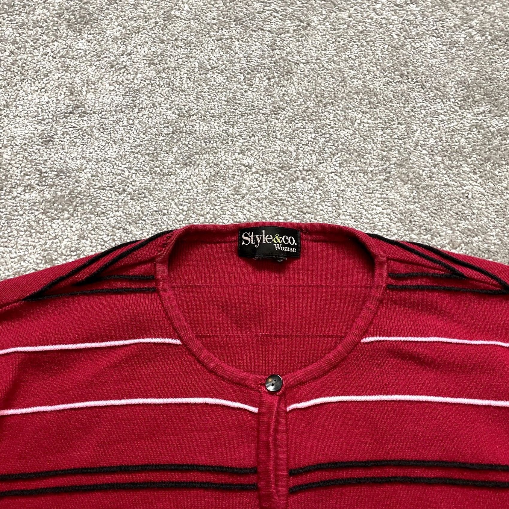 Vintage VINTAGE Style&co Cardigan Sweater Womens 2X Red Striped Button Up Knit Crew Neck Beaded Long Sleeve Casual Size XXL / US 16-18 / IT 52-54 - 2 Thumbnail
