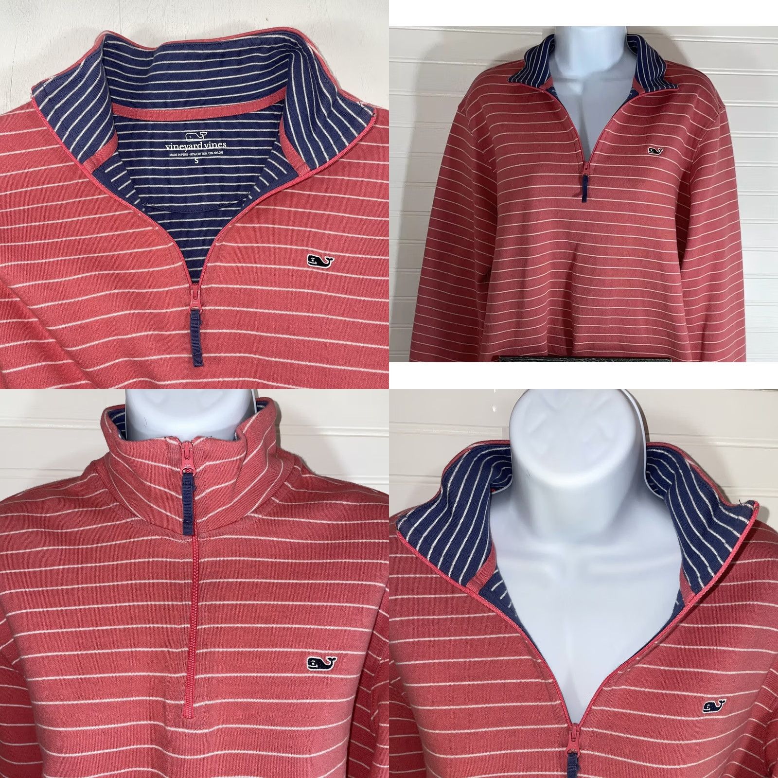 Vineyard Vines Vineyard Vines Womens 1/4 Zip Pullover Sweatshirt Pink White Stripe Small Size S / US 4 / IT 40 - 8 Thumbnail