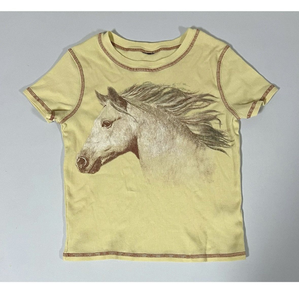 Vintage Yellow White Stallion Horse Animal T-Shirt Top Tee Size S 🐴✨ Size S / US 4 / IT 40 - 1 Thumbnail