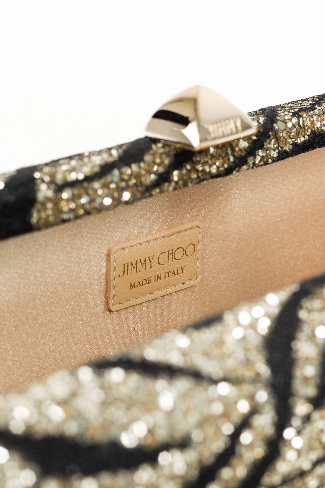 Jimmy Choo Jimmy Choo Gold & Black Glitter Zebra Stud-Clasp Clutch Size ONE SIZE - 9 Thumbnail