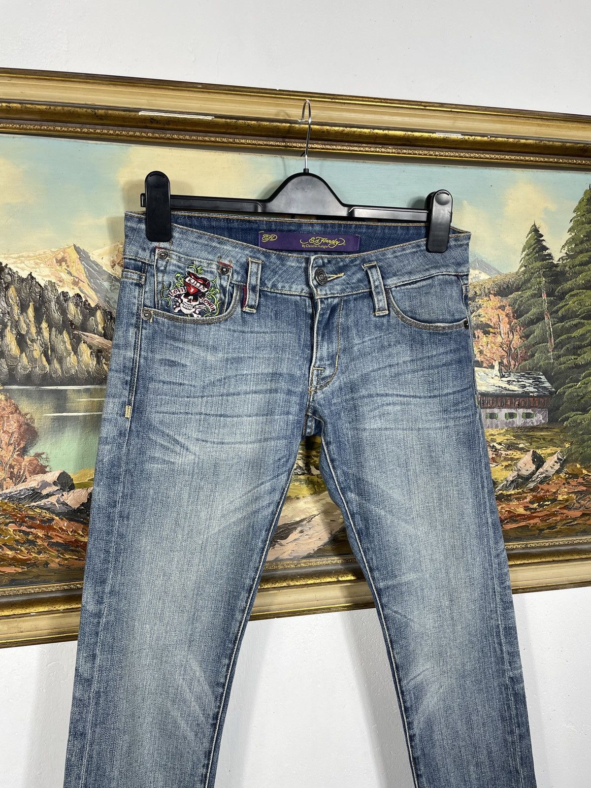 Ed Hardy × Vintage Ed Hardy Vintage Y2k Big Logo Denim Trousers Jeans Drip Swag Size 27" / US 4 / IT 40 - 5 Thumbnail