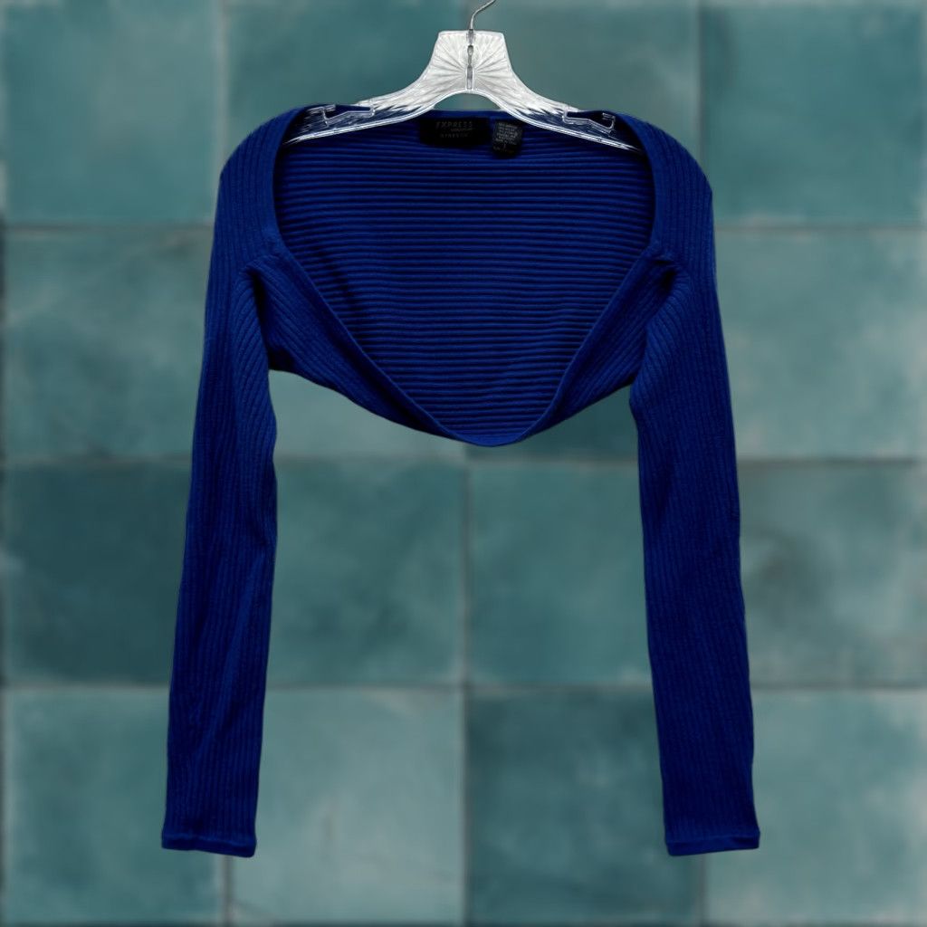 Express VINTAGE 90s Y2K Bolero Shrug Crop Cardigan Top Knit Blue L Express Shirt Grunge Boho Fairy Mens? Womens? Size L / US 10 / IT 46 - 1 Thumbnail