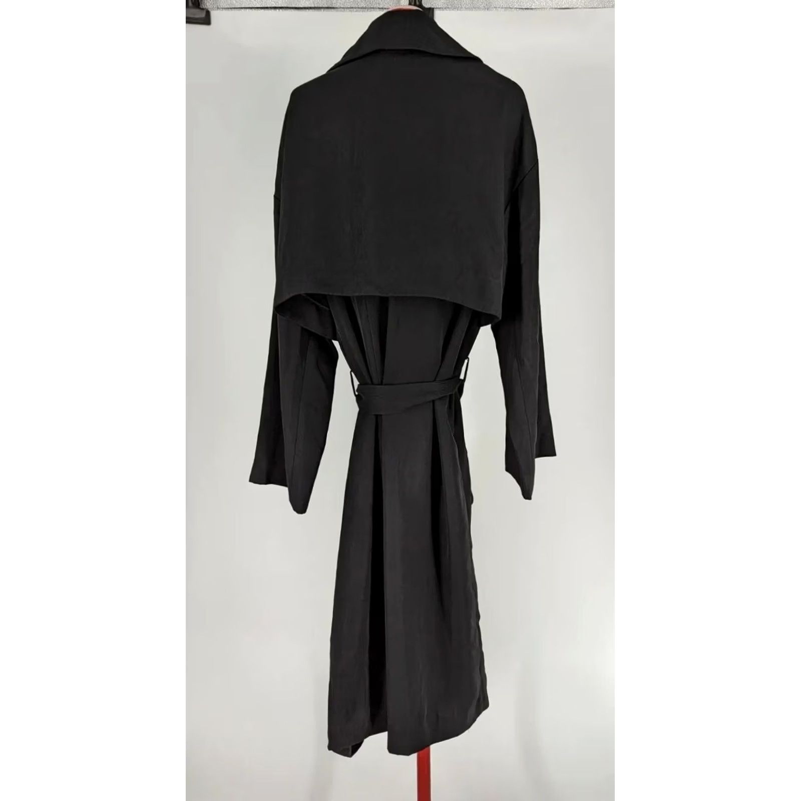 Vintage Protagonist Shirt Jacket Womens One Size Black Rayon Belted Trench Coat Spring 2016 Runway Womens Size ONE SIZE - 4 Thumbnail