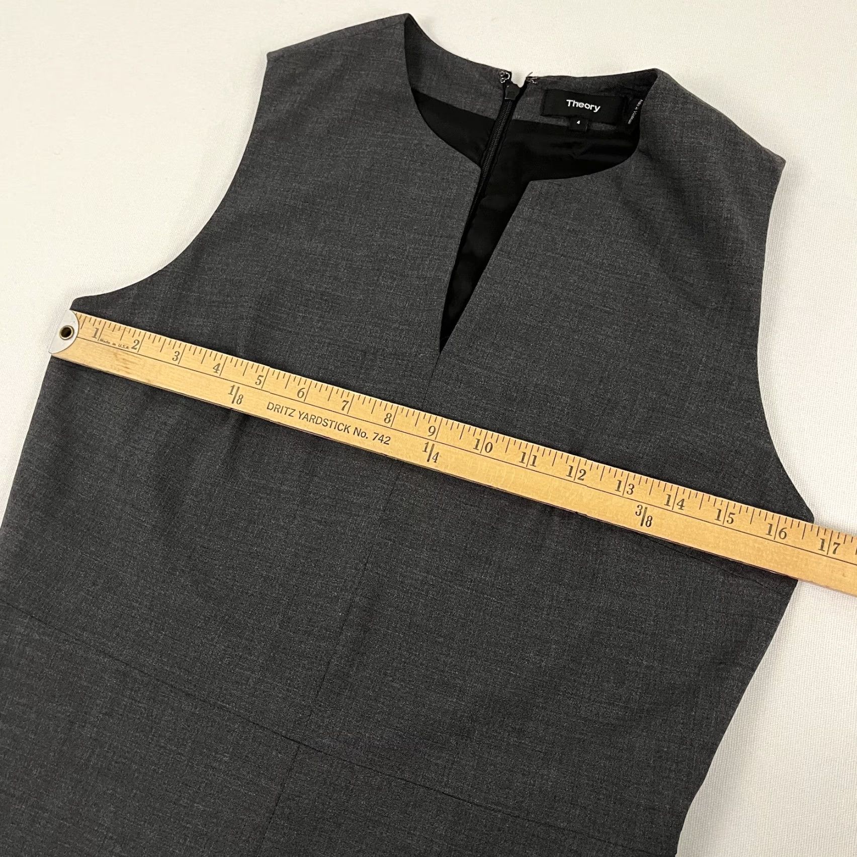 Theory Theory Sheath Dress Womens Size 4 Gray Wool Blend Midi Cocktail Zip V-Neck Sleeveless Size S / US 4 / IT 40 - 6 Thumbnail