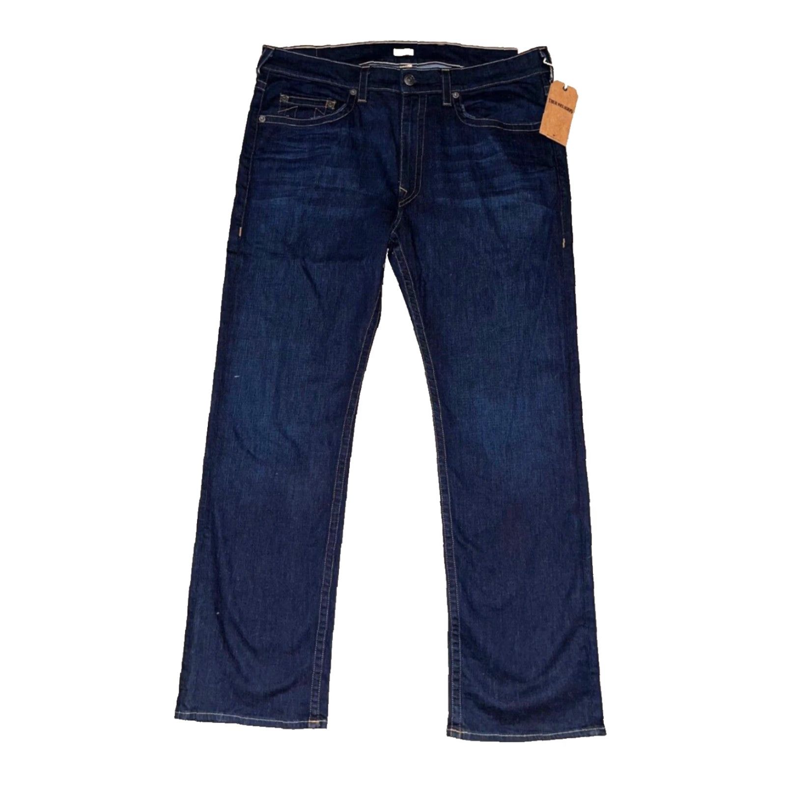 True Religion True Religion Ricky Straight Jeans 42x34 Dark Wash Mens Regular 42 Blue Denim Stretch USA Logo Pocket Zipper Button Casual Straight Mens Size US 42 / EU 58 - 6 Thumbnail