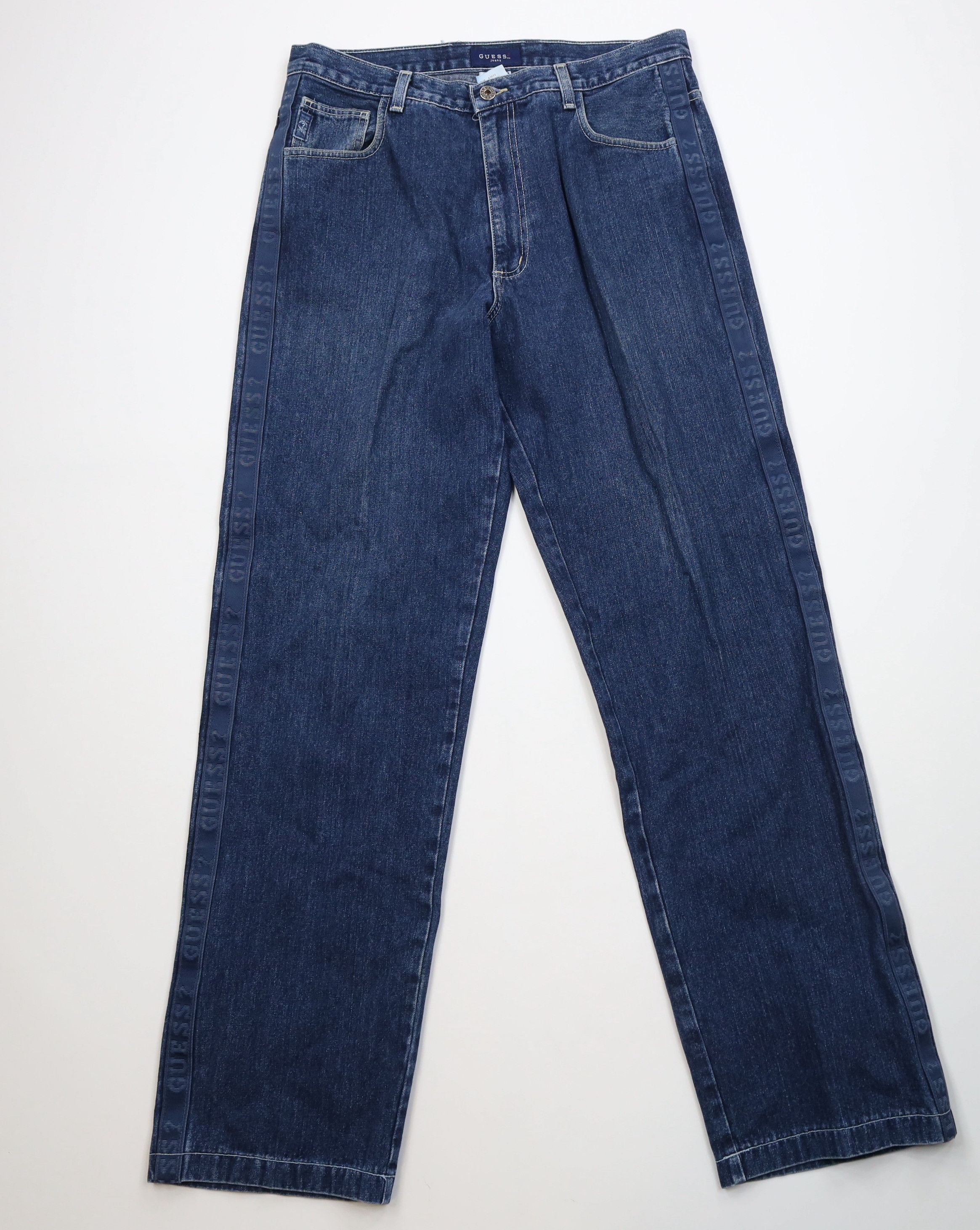 Guess Vintage 90s Guess Spell Taped Logo Wide Leg Denim Jeans USA Size US 34 / EU 50 - 1 Thumbnail