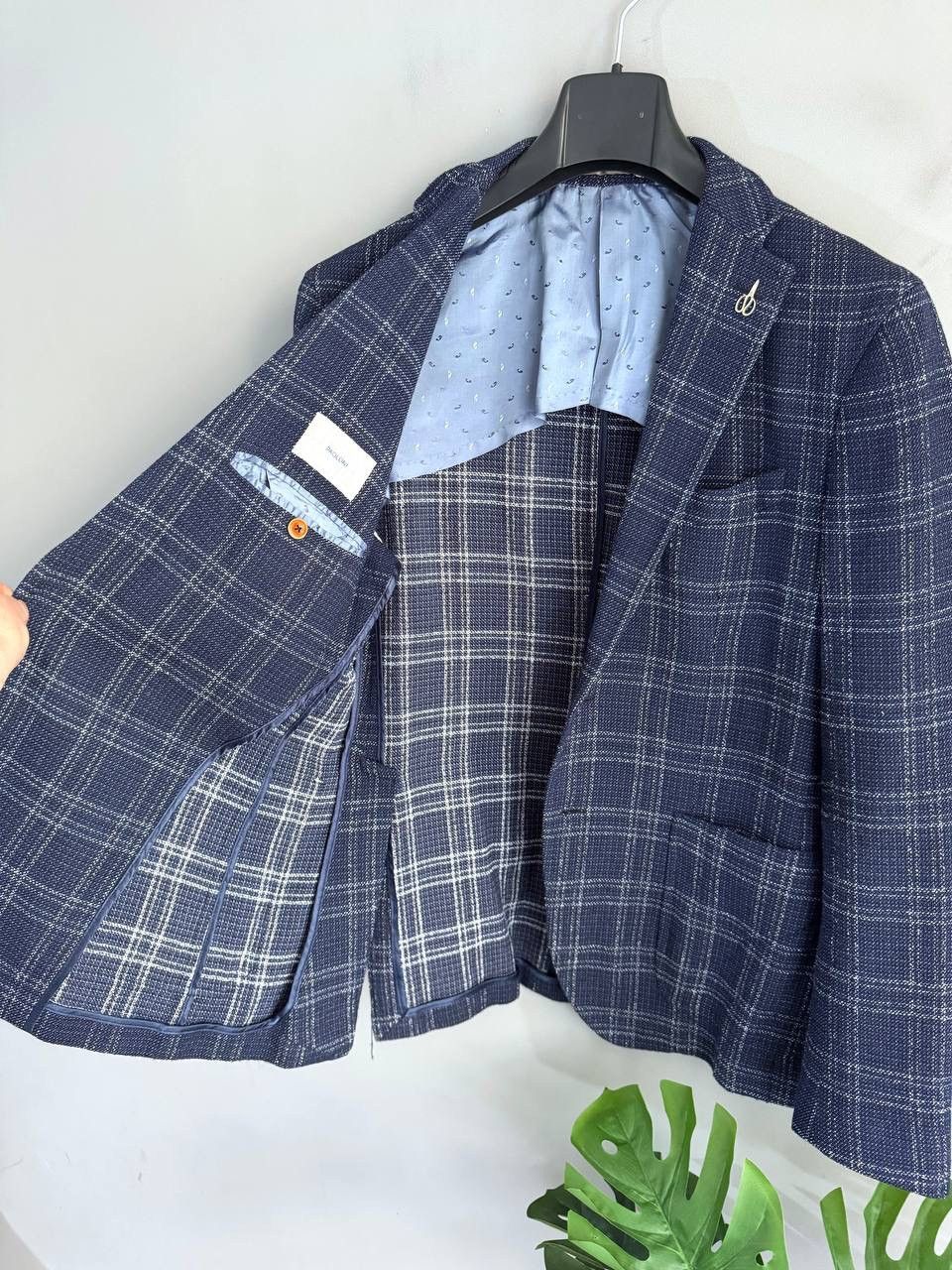 Paoloni Paoloni Men's Blazer Wool/Cotton Dark Blue Check, Size 52 Size 52R - 9 Thumbnail