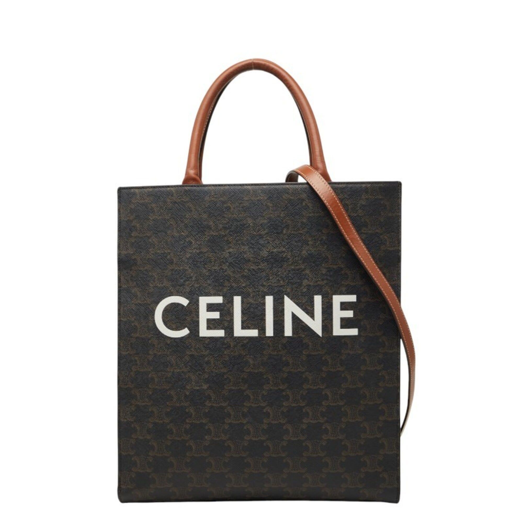Celine Celine Triomphe Vertical Cabas Small Tote Bag Shoulder 2-Way Brown Leather Women's CELINE Size ONE SIZE - 1 Thumbnail