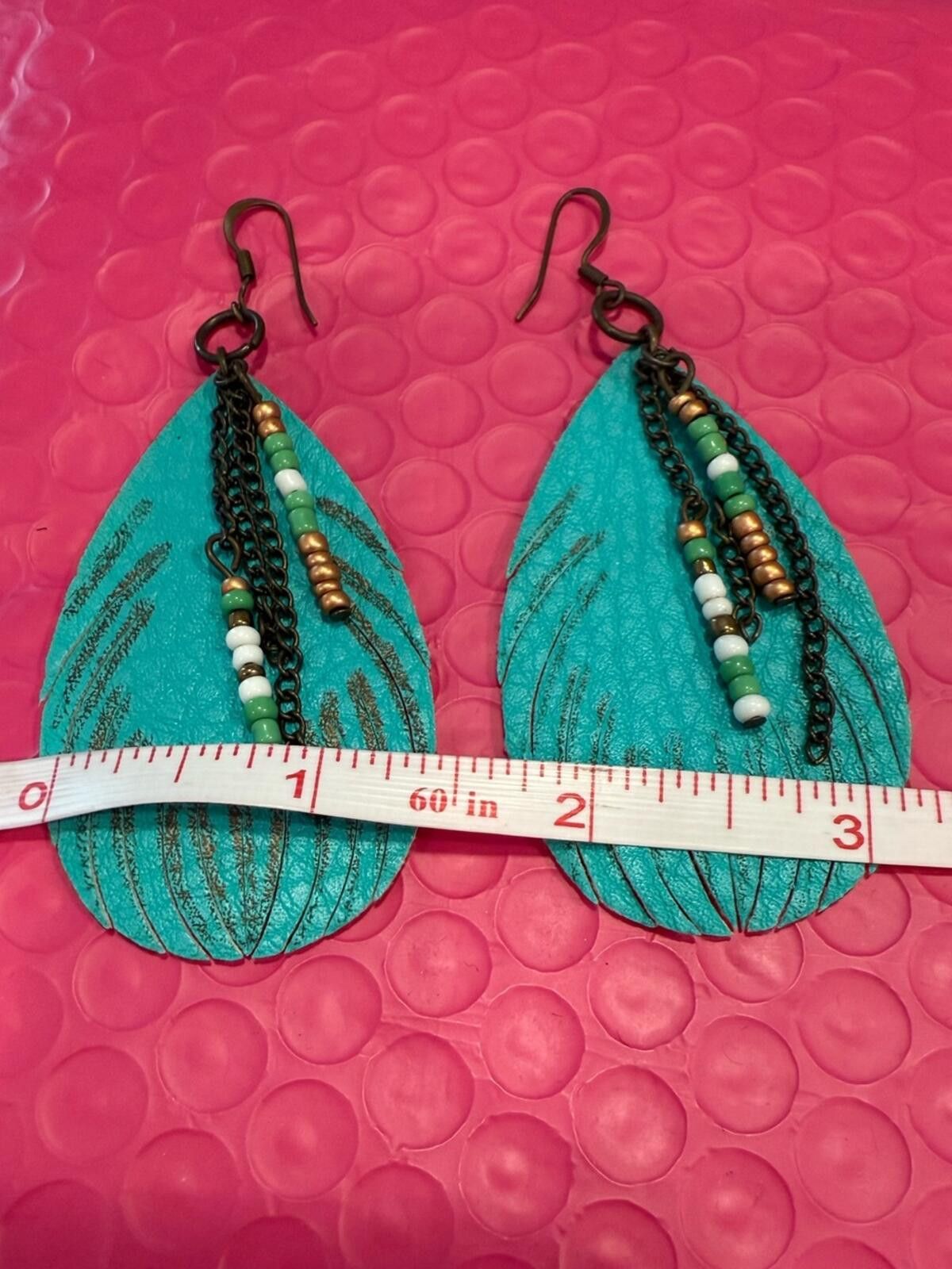 Other Boho western earrings leather feather beads chain Size ONE SIZE - 4 Thumbnail