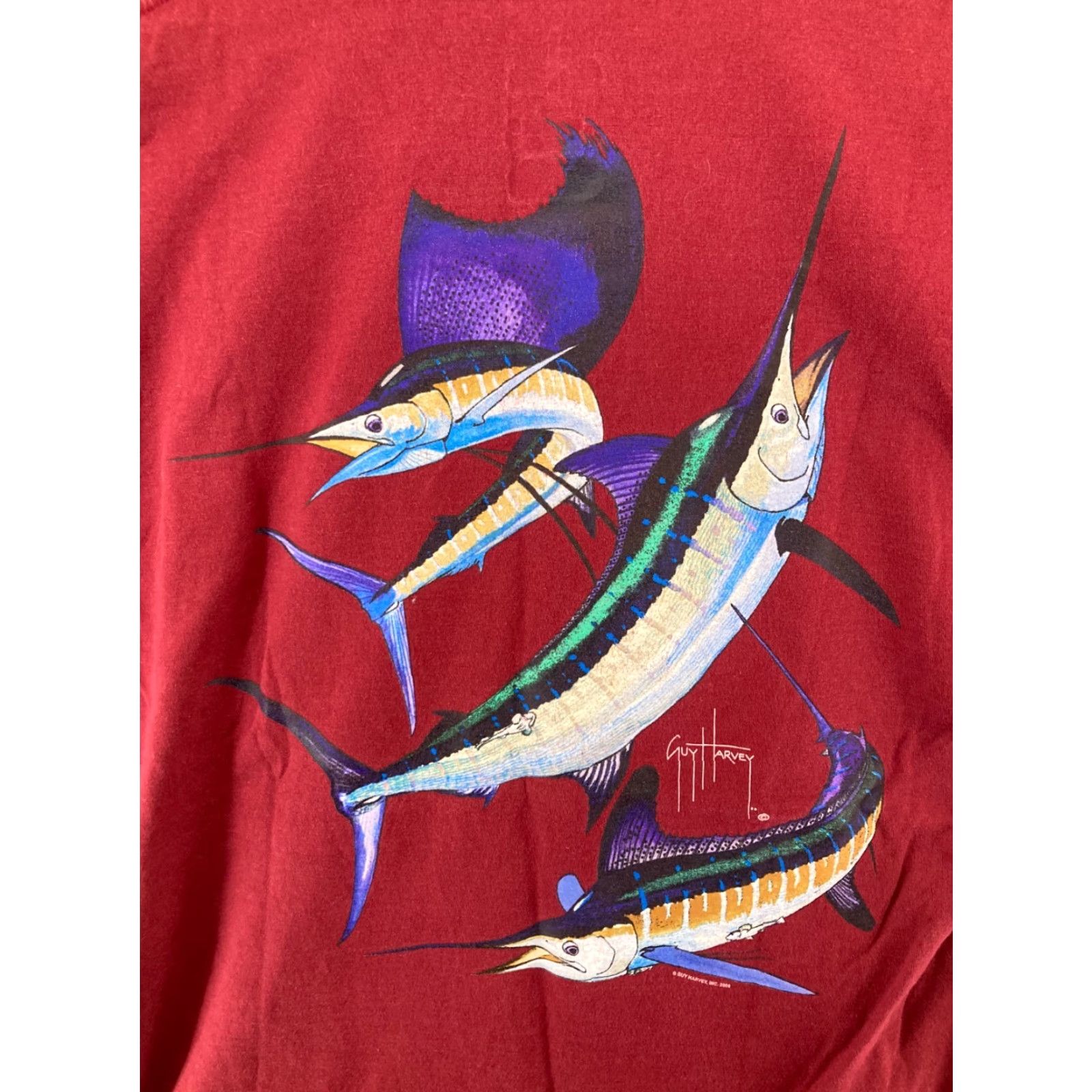 Guy Harvey Guy Harvey Mens TShirt Large Red Fishing Outdoor Marlins Shirt Adult L Red Cotton Jersey Short Sleeve Crew Neck Graphic Print Men Size US L / EU 52-54 / 3 - 2 Thumbnail