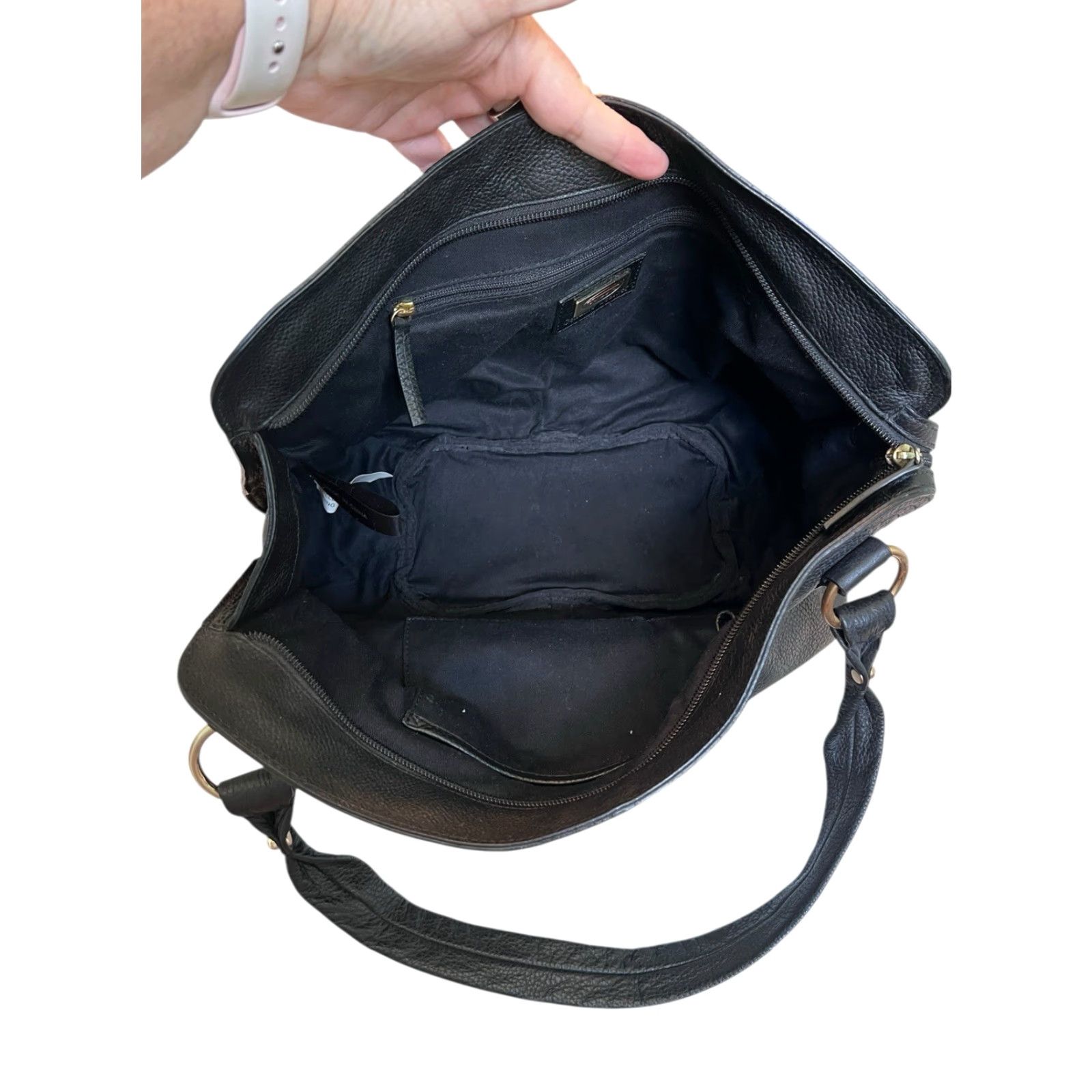 Talbots VINTAGE Talbots Black Leather Pebbled Hobo Shoulder Bag Purse Tassels Brass Hardware Bag Size ONE SIZE - 7 Thumbnail